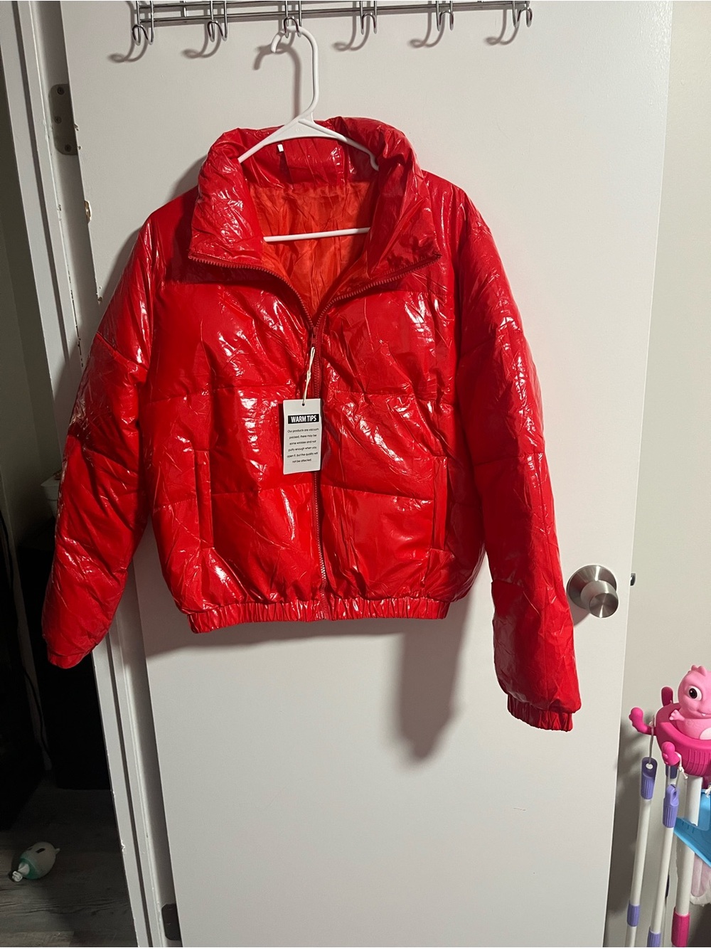 Amazon Shiny Red Women's Puffer Jacket with Pockets Size L